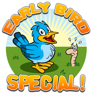 Aloha Beach Camp's early bird discount logo. The early bird discount expires Monday, May 6