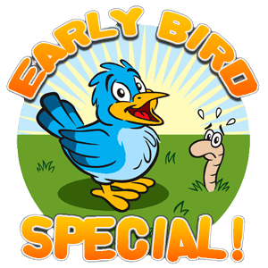 Aloha Beach Camp Early Bird Discount graphic. The Early Bird rate has been extended indefinitely! No rush, no deadlines -- just sign up now before space fills up!