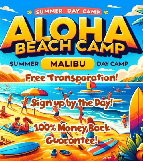 Colorful Aloha Beach Camp summer day camp flier